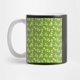 Small white and Yellow flowers on a green background Mug